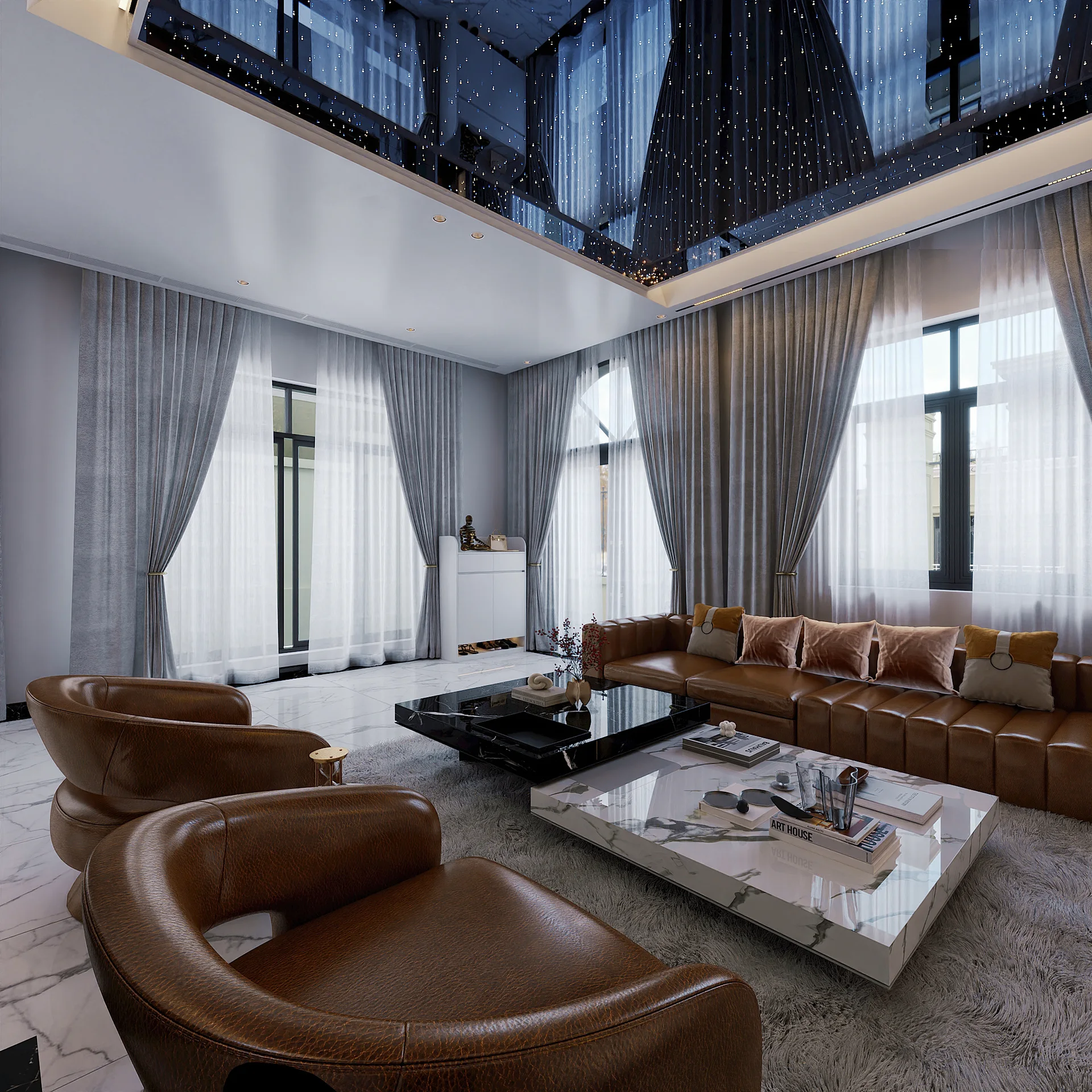 Tham khảo bố cục sofa da phòng khách